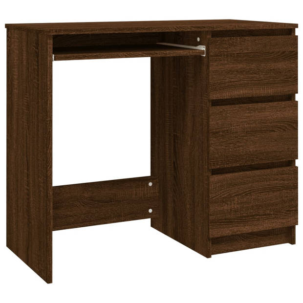 The Living Store Bureau Bruineiken - Bewerkt hout - 90x45x76 cm - Met 3 lades