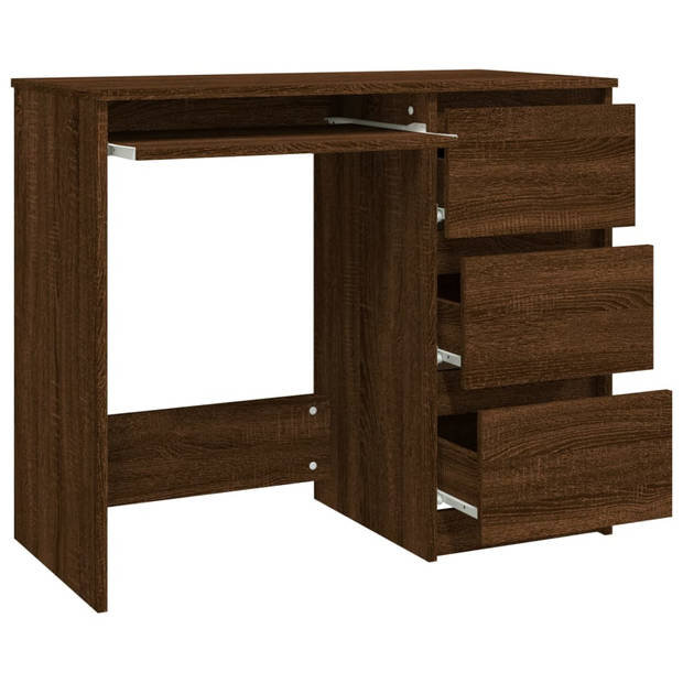 The Living Store Bureau Bruineiken - Bewerkt hout - 90x45x76 cm - Met 3 lades