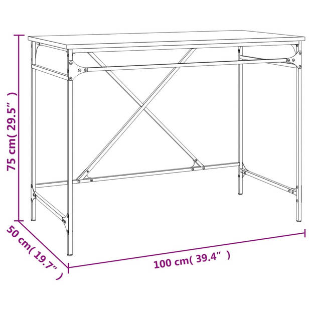 The Living Store Tafel - Industrieel - 100 x 50 x 75 cm - Grijs Sonoma Eiken