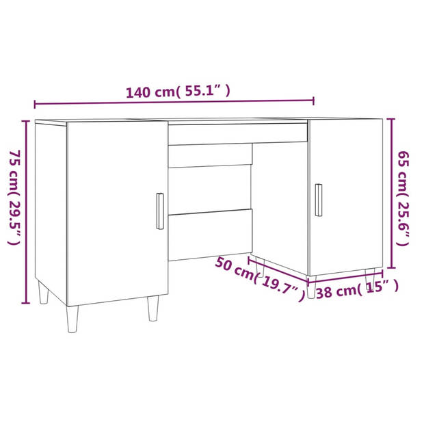 The Living Store Bureau Bruineiken - Computerbureau 140x50x75 cm - Stevig en praktisch