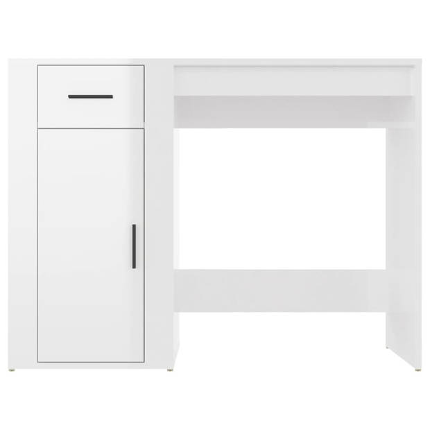 The Living Store Bureau - Hoogglans wit - 100x49x75cm - Duurzaam materiaal - Voldoende opbergruimte - Praktische deur -