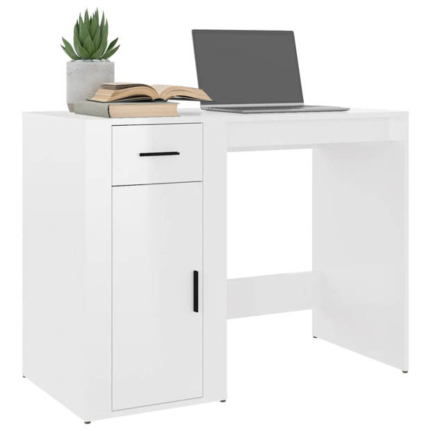 The Living Store Bureau - Hoogglans wit - 100x49x75cm - Duurzaam materiaal - Voldoende opbergruimte - Praktische deur -