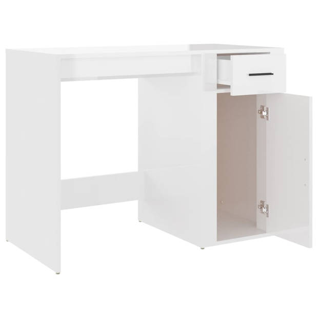 The Living Store Bureau - Hoogglans wit - 100x49x75cm - Duurzaam materiaal - Voldoende opbergruimte - Praktische deur -