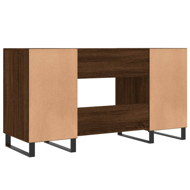 The Living Store Bureau Bruineiken 140x50x75cm - Industriële Stijl - 4 Deurvaks - Bewerkt Hout en Ijzer