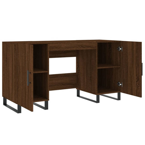 The Living Store Bureau Bruineiken 140x50x75cm - Industriële Stijl - 4 Deurvaks - Bewerkt Hout en Ijzer