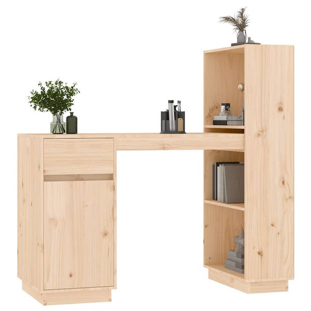 The Living Store Bureau Massief Grenenhout - Computerbureau met Opbergruimte - Tijdloos Design - 110 x 53 x 117 cm