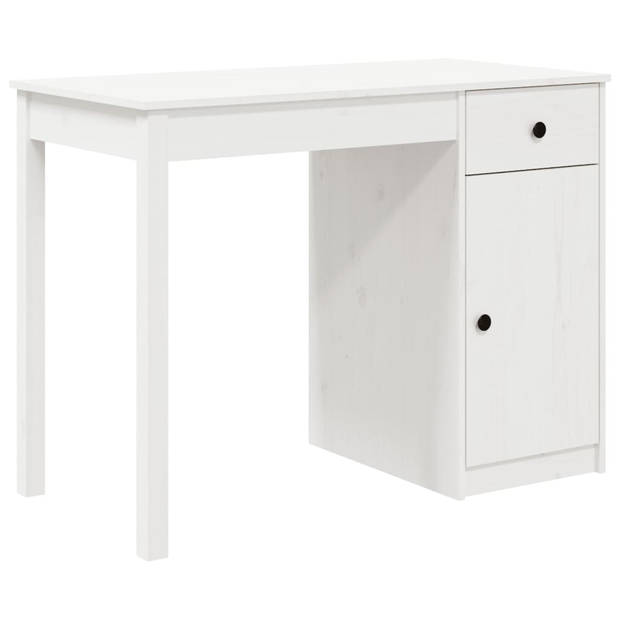 The Living Store Bureau - Grenenhout - 100x50x75 cm - Met lade en kast - Wit