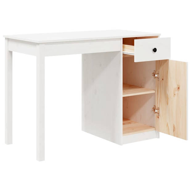 The Living Store Bureau - Grenenhout - 100x50x75 cm - Met lade en kast - Wit