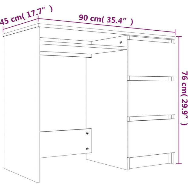 The Living Store Bureau s - Bureau - 90 x 45 x 76 cm - Grijs Sonoma Eiken - 3 lades