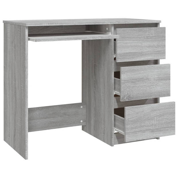 The Living Store Bureau s - Bureau - 90 x 45 x 76 cm - Grijs Sonoma Eiken - 3 lades