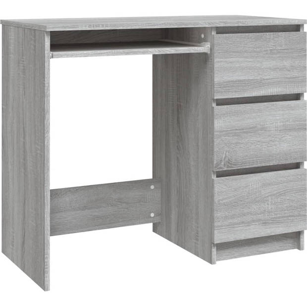 The Living Store Bureau s - Bureau - 90 x 45 x 76 cm - Grijs Sonoma Eiken - 3 lades