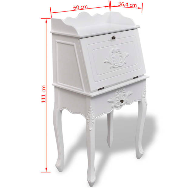 The Living Store Secretaire - Franse antieke stijl - MDF en grenenhout - wit - 60 x 36.4 x 111 cm