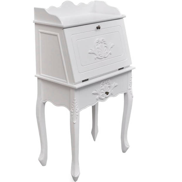 The Living Store Secretaire - Franse antieke stijl - MDF en grenenhout - wit - 60 x 36.4 x 111 cm