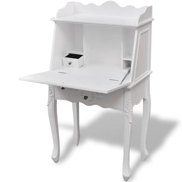 The Living Store Secretaire - Franse antieke stijl - MDF en grenenhout - wit - 60 x 36.4 x 111 cm