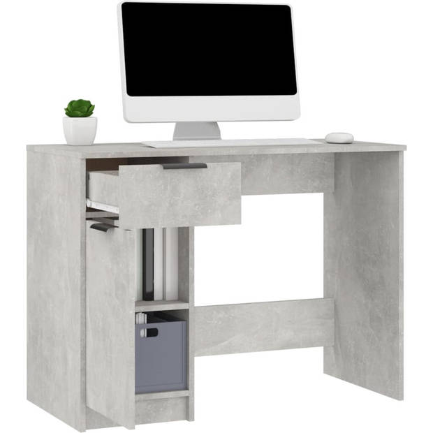 The Living Store Bureau Betongrijs 100x50x75 cm - Stevig bewerkt hout met opbergruimte