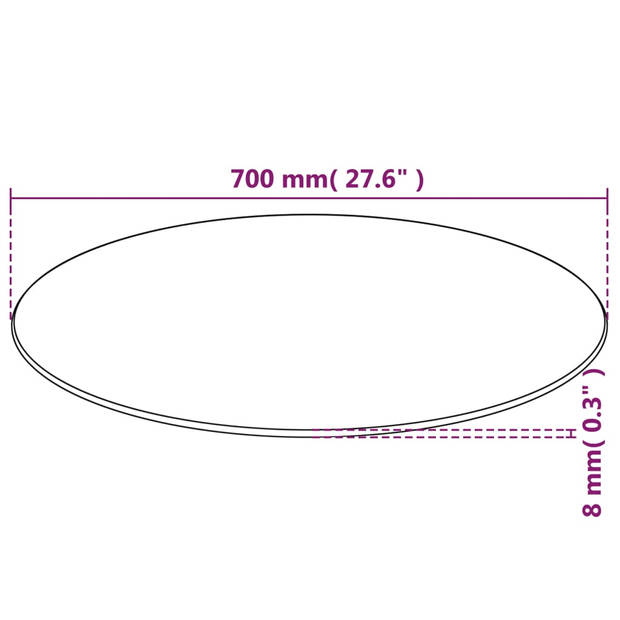 The Living Store Tafelblad - Gehard glas - 700 mm diameter - 8 mm dikte - Zwart