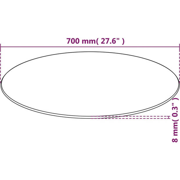 The Living Store Tafelblad - Gehard glas - 700 mm diameter - 8 mm dikte - Zwart