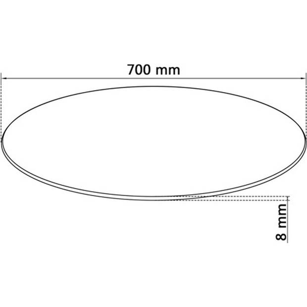 The Living Store Tafelblad - Gehard glas - 700 mm diameter - 8 mm dikte - Zwart