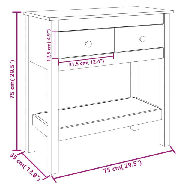 vidaXL Wandtafel 75x35x75 cm massief grenenhout zwart