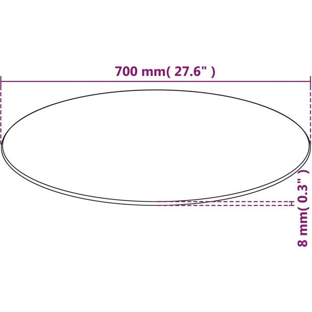 The Living Store Tafelblad Gehard Glas - 700mm Diameter - 8mm Dikte