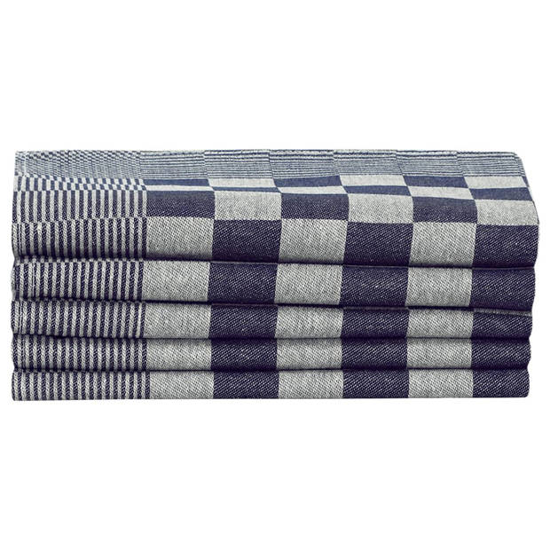 The Living Store Keukendoeken - Set van 10 - Blauw en wit - 100% katoen - 5x theedoek (50x70 cm) + 5x handdoek (50x50