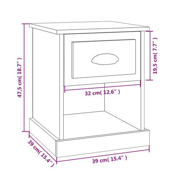 vidaXL Nachtkastje 39x39x47,5 cm bewerkt hout sonoma eikenkleurig