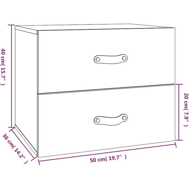 The Living Store Wandnachtkastje Massief grenenhout - 50 x 36 x 40 cm - Wit