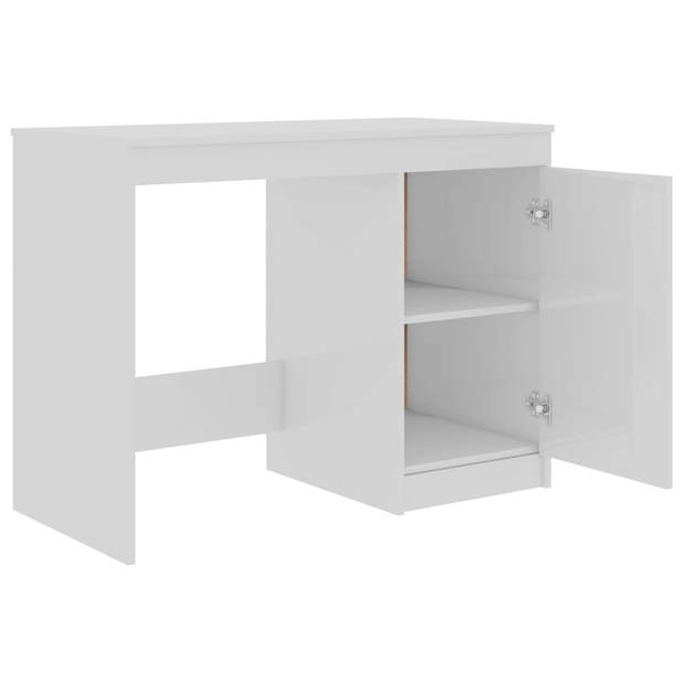 The Living Store Bureau The Living Store - Strak - Modern - Bureau met 3 Lades en 1 Vak - Hoogglans Wit - Spaanplaat -