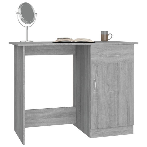 The Living Store Bureau Schrijftafel - Grijs Sonoma Eiken - 100x50x76 cm - Met lade en deur