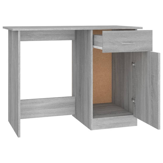 The Living Store Bureau Schrijftafel - Grijs Sonoma Eiken - 100x50x76 cm - Met lade en deur