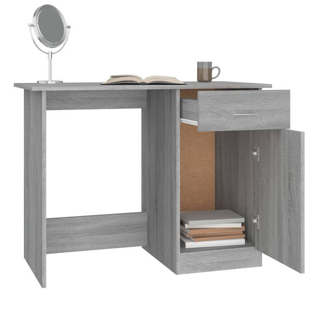 The Living Store Bureau Schrijftafel - Grijs Sonoma Eiken - 100x50x76 cm - Met lade en deur