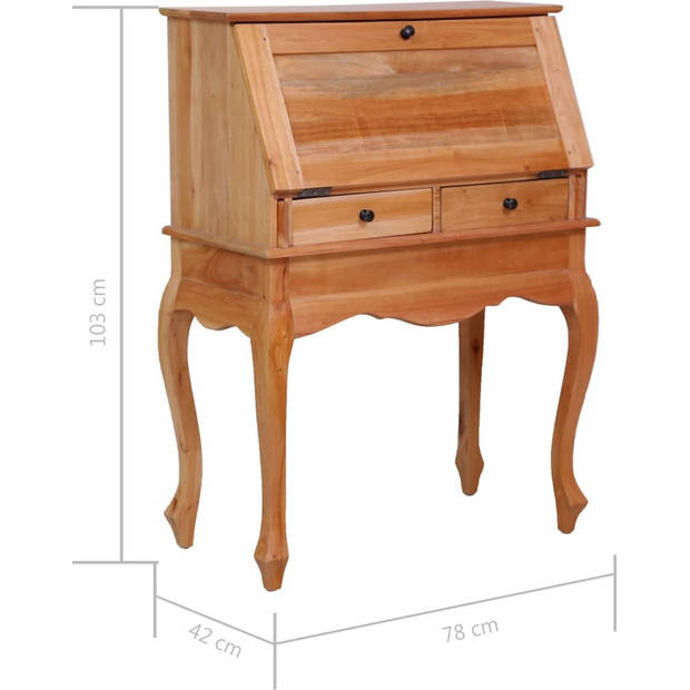 The Living Store Vintage Houten Secrétaire - 78 x 42 x 103 cm - Massief Mahoniehout