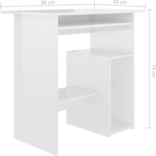 The Living Store Bureau Modern - Computerbureau - 80 x 45 x 74 cm - Hoogglans wit