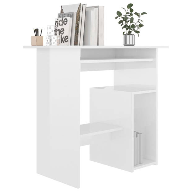 The Living Store Bureau Modern - Computerbureau - 80 x 45 x 74 cm - Hoogglans wit