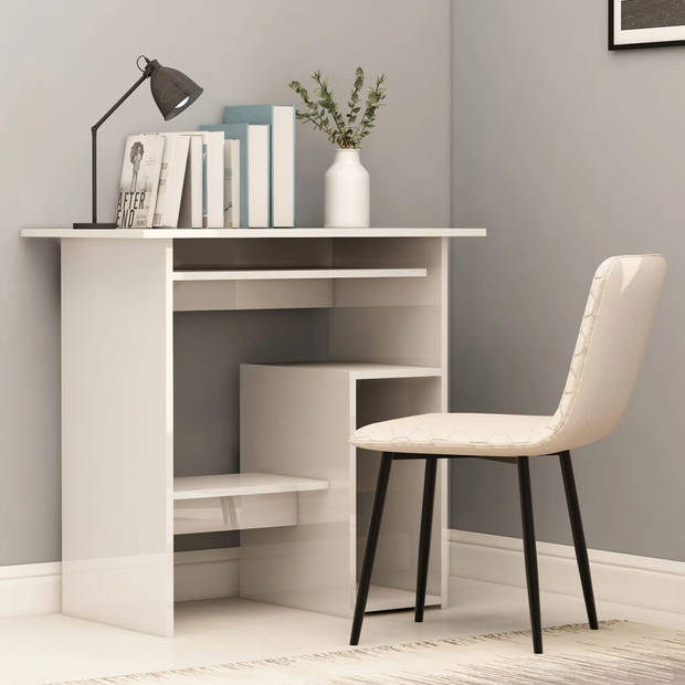 The Living Store Bureau Modern - Computerbureau - 80 x 45 x 74 cm - Hoogglans wit