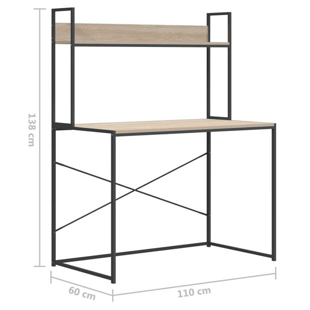 The Living Store Bureau Industriële Stijl - 110 x 60 x 138 cm - Zwart/Eiken