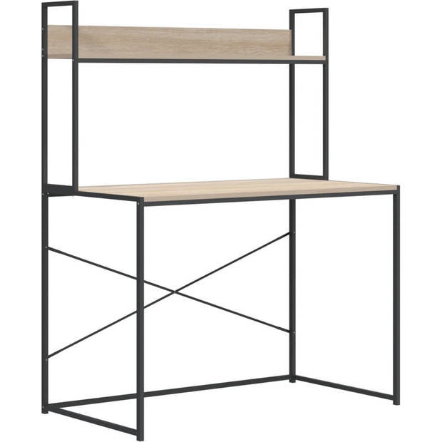 The Living Store Bureau Industriële Stijl - 110 x 60 x 138 cm - Zwart/Eiken