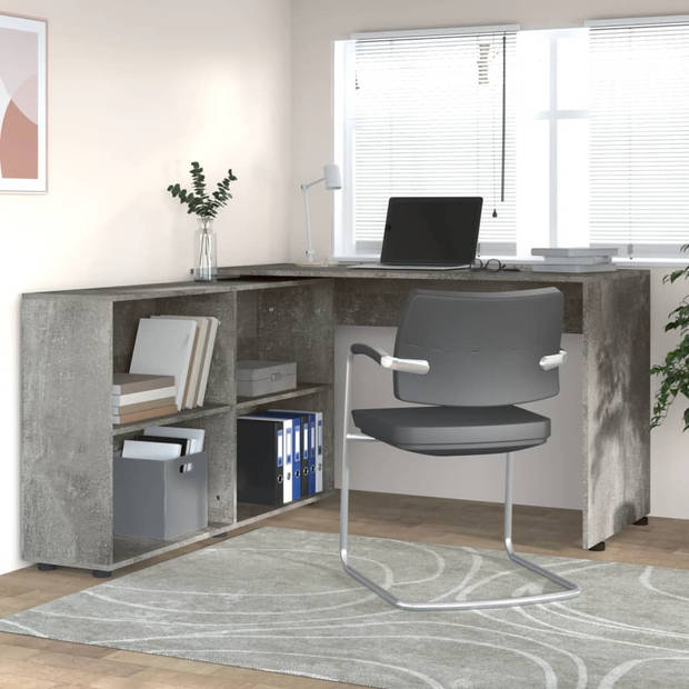 The Living Store Hoekbureau - Bureau met Boekenkast - 130x60x75 cm - Betongrijs