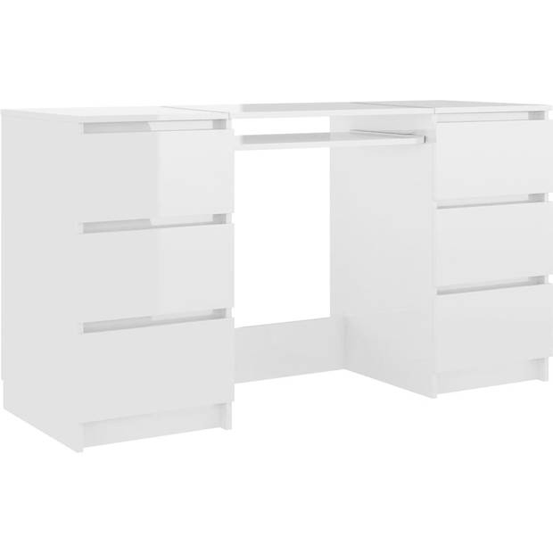 The Living Store Schrijftafel Bureau - 140 x 50 x 77 cm - Hoogglans Wit - 6 lades