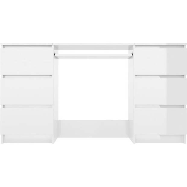 The Living Store Schrijftafel Bureau - 140 x 50 x 77 cm - Hoogglans Wit - 6 lades