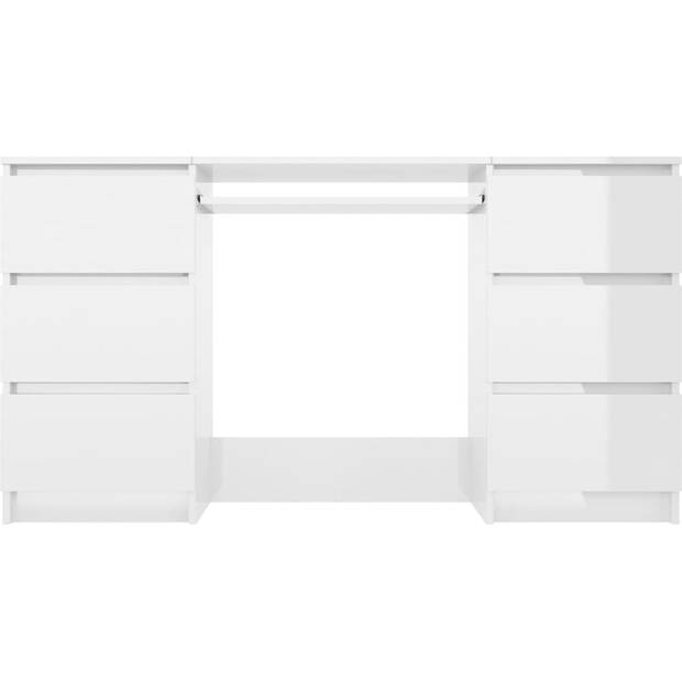 The Living Store Schrijftafel Bureau - 140 x 50 x 77 cm - Hoogglans Wit - 6 lades