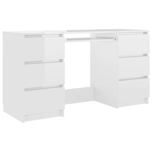 The Living Store Schrijftafel Bureau - 140 x 50 x 77 cm - Hoogglans Wit - 6 lades