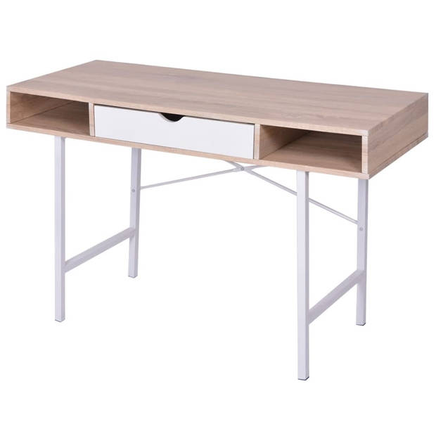 The Living Store Bureau - Eiken en wit - 120 x 48 x 77 cm - MDF en metaal