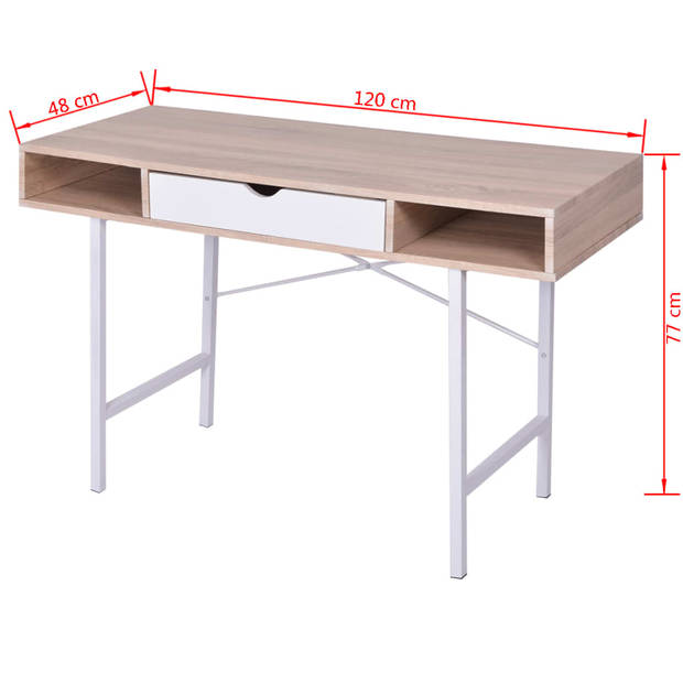 The Living Store Bureau - Eiken en wit - 120 x 48 x 77 cm - MDF en metaal