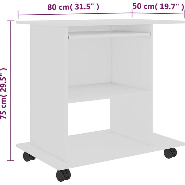 The Living Store Computerbureau - Compact - 80 x 50 x 75 cm - Wit