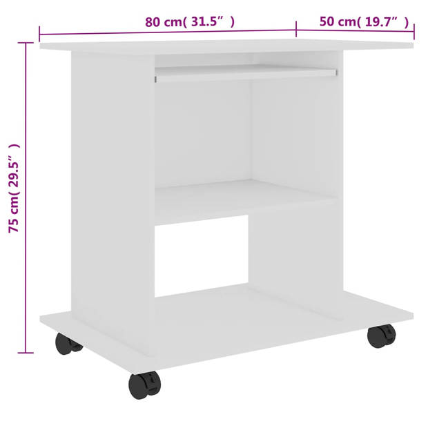 The Living Store Computerbureau - Compact - 80 x 50 x 75 cm - Wit