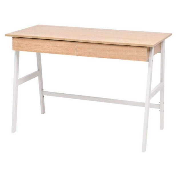 The Living Store Moderne Schrijftafel - Eiken en wit - 110 x 55 x 75 cm - Met 2 lades