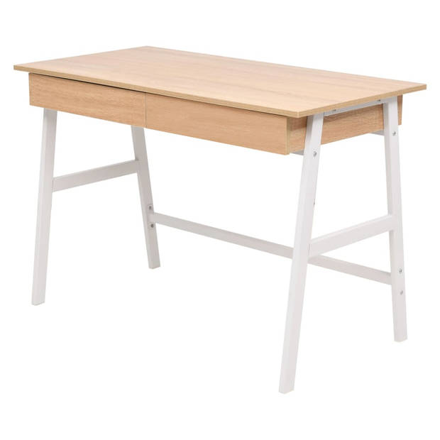 The Living Store Moderne Schrijftafel - Eiken en wit - 110 x 55 x 75 cm - Met 2 lades