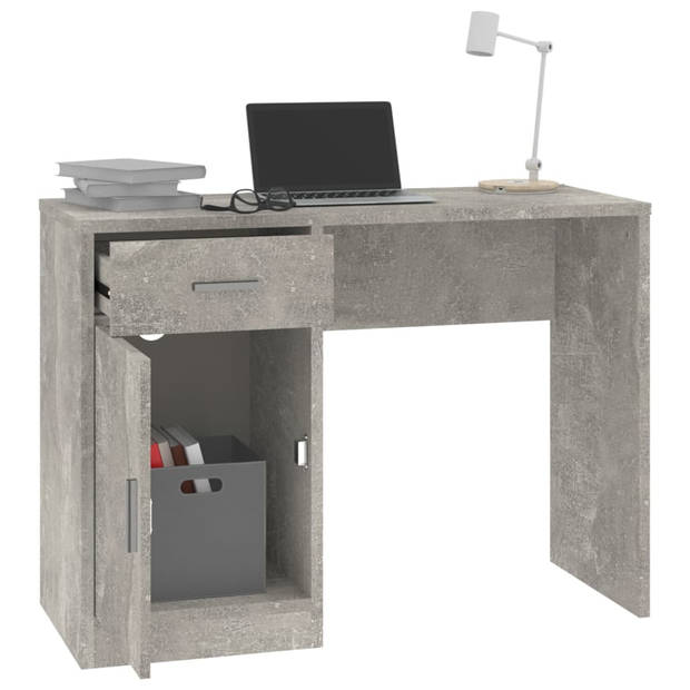 The Living Store Bureau Betongrijs 100x40x73 cm - Duurzaam Hout en Aluminium - Praktisch met Kast en Lade