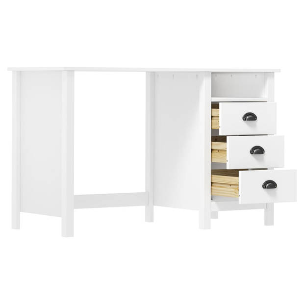 The Living Store Hill Computertafel - 120 x 50 x 74 cm - Massief Grenenhout - 3 Lades - 1 Schap